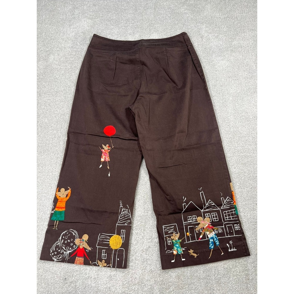 Chicos Brown Wide Leg Crop Capri Pants Mouse Village Whimsical Vintage Size 1 M - Picture 4 of 8